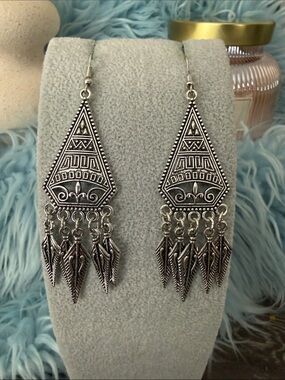 Boho Silver Tribal Filigree Dangle Earrings